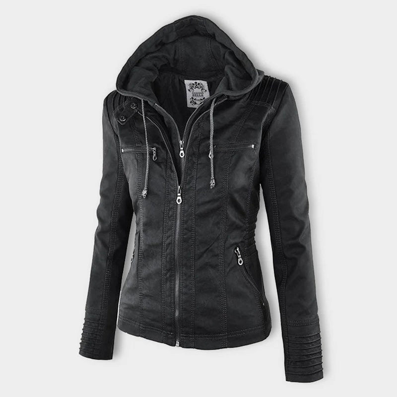 Leder-Bikerjacke Mit Kapuze Für Damen | Winter