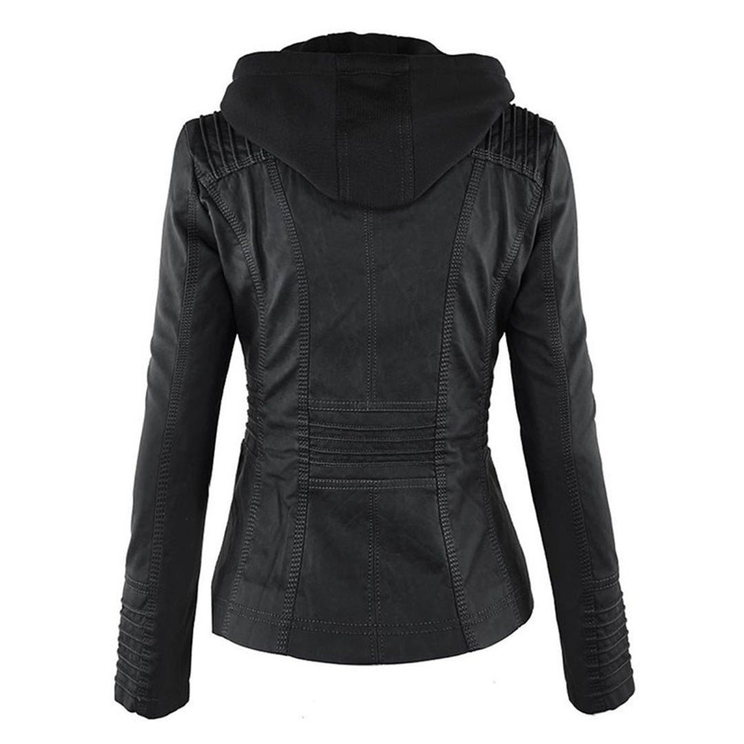 Leder-Bikerjacke Mit Kapuze Für Damen | Winter