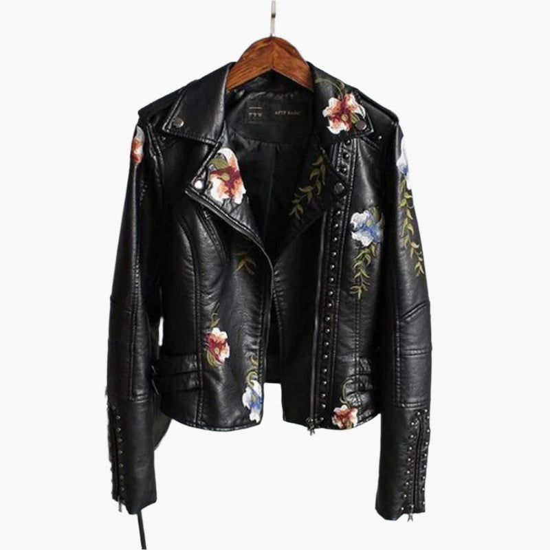 Bestickte Bikerjacke Mit Blumenmuster Für Damen | Kurz