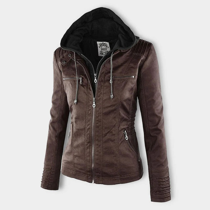 Leder-Bikerjacke Mit Kapuze Für Damen | Winter