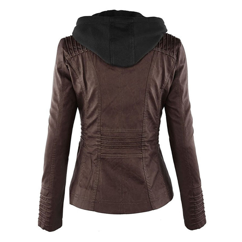Leder-Bikerjacke Mit Kapuze Für Damen | Winter