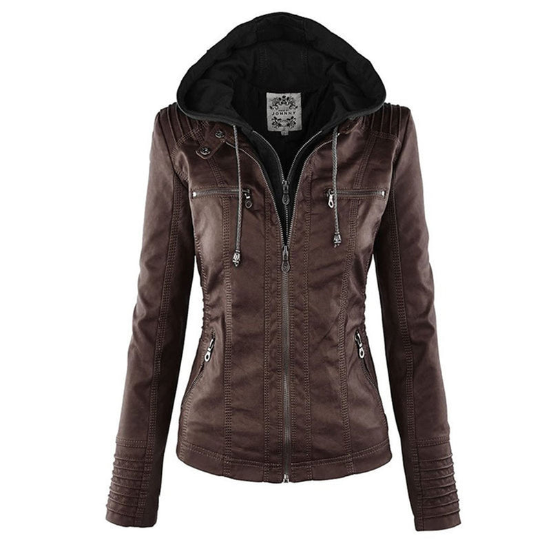 Leder-Bikerjacke Mit Kapuze Für Damen | Winter