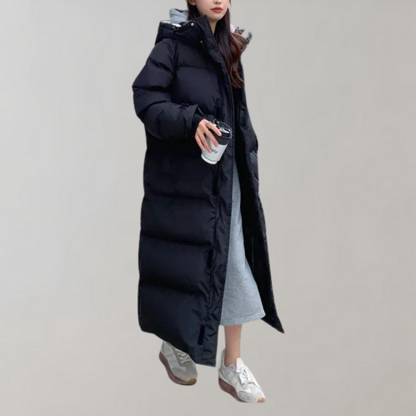 Damen Lange Pufferjacke Mit Kapuze | Reißverschluss