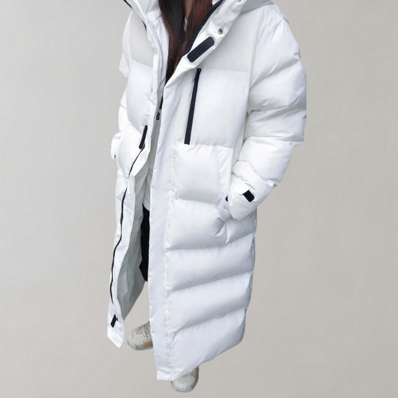 Damen Lange Pufferjacke Mit Kapuze | Reißverschluss