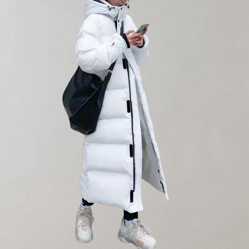 Damen Lange Pufferjacke Mit Kapuze | Reißverschluss