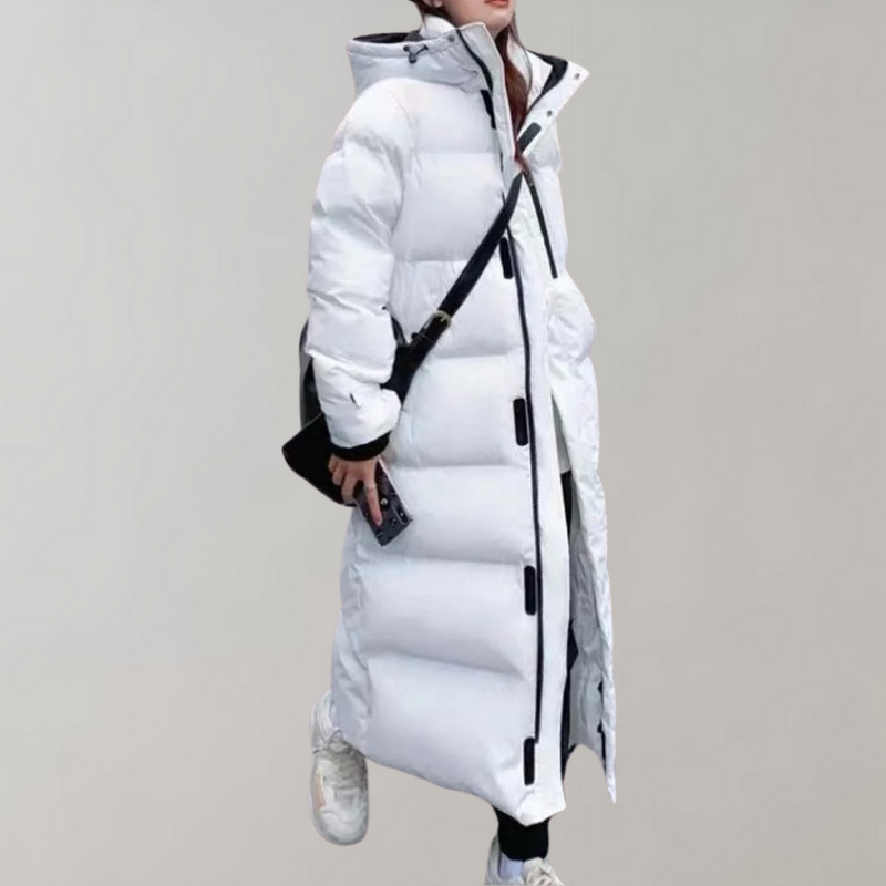 Damen Lange Pufferjacke Mit Kapuze | Reißverschluss