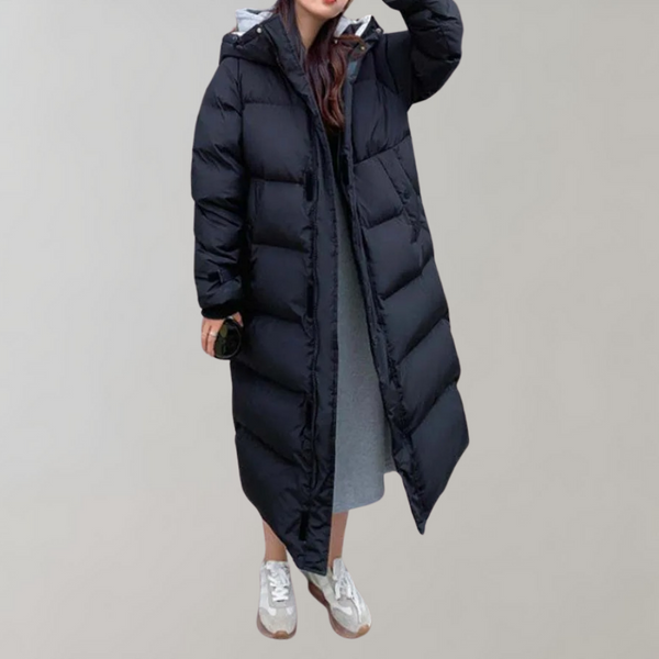 Damen Lange Pufferjacke Mit Kapuze | Reißverschluss