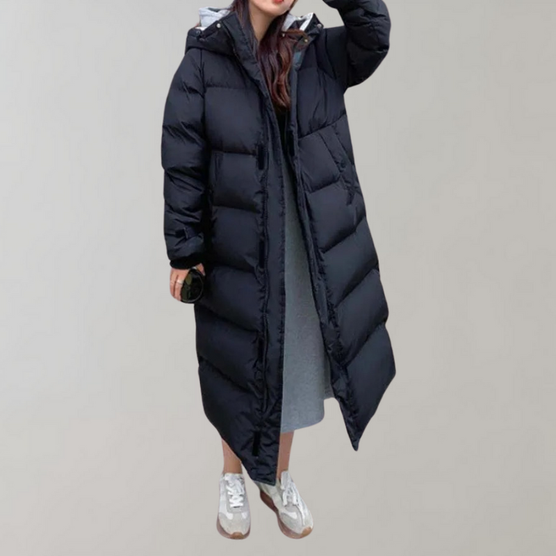 Damen Lange Pufferjacke Mit Kapuze | Reißverschluss