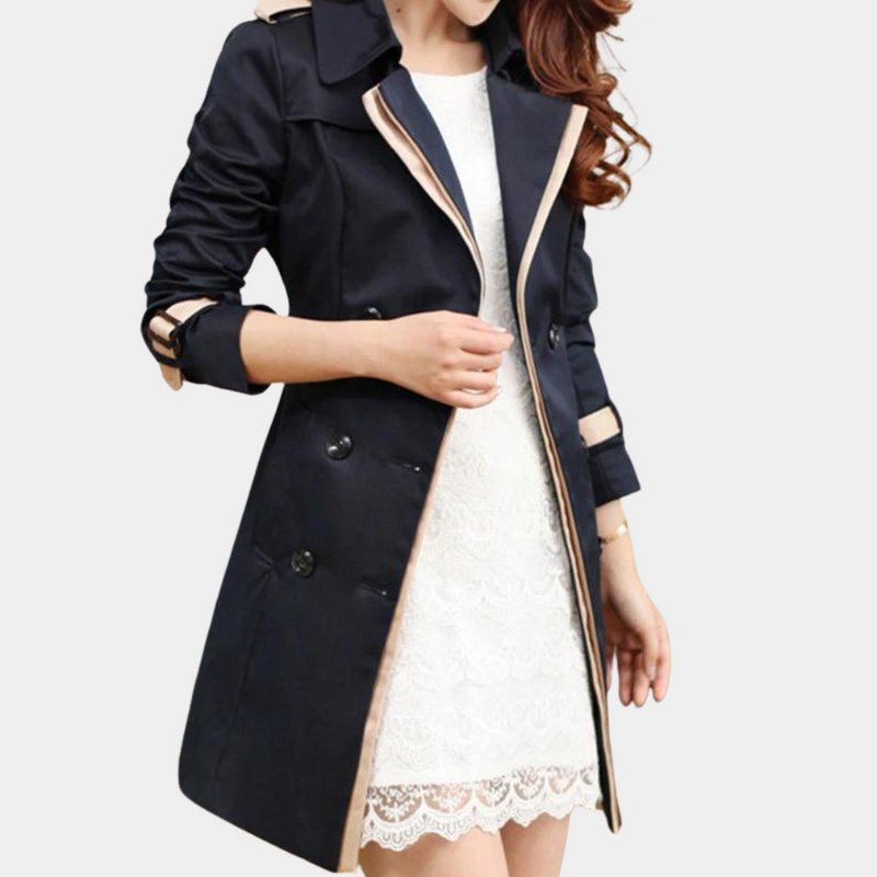 Stylischer Zweireiher Trenchcoat Für Damen | Mittellang