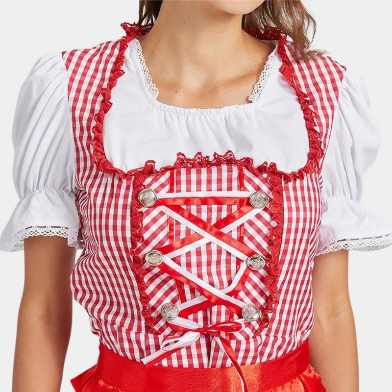 Traditionelles Rotes Bayerisches Oktoberfest-Dirndlkleid Für Damen | Kurz