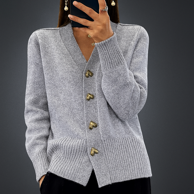 Stylische Damen Strickjacke Mit V-Ausschnitt | Knopfverschluss