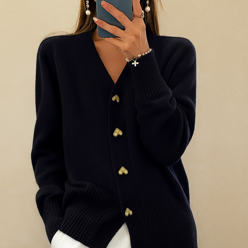 Stylische Damen Strickjacke Mit V-Ausschnitt | Knopfverschluss