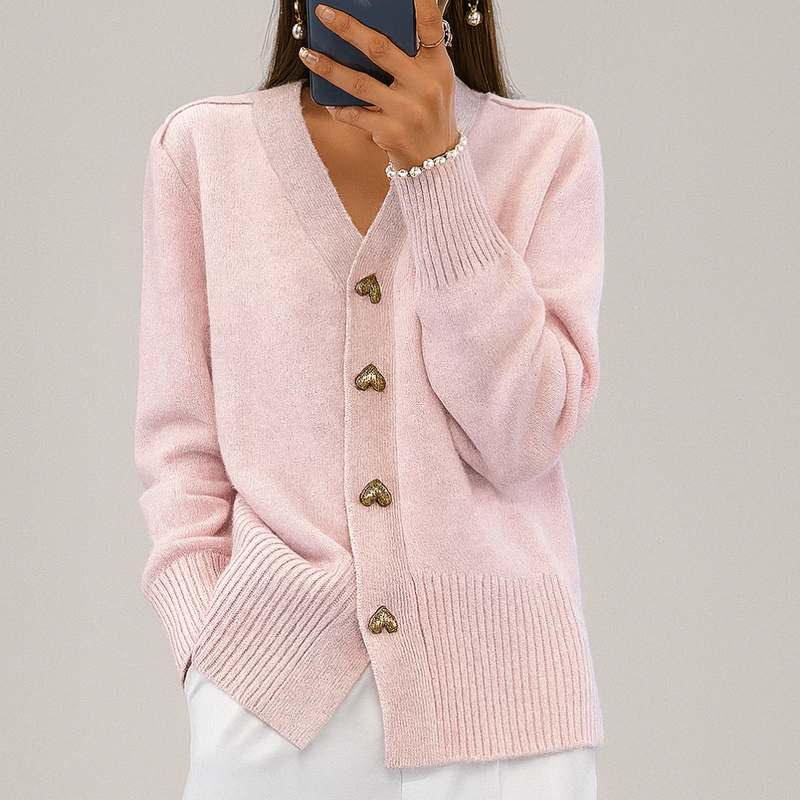 Stylische Damen Strickjacke Mit V-Ausschnitt | Knopfverschluss