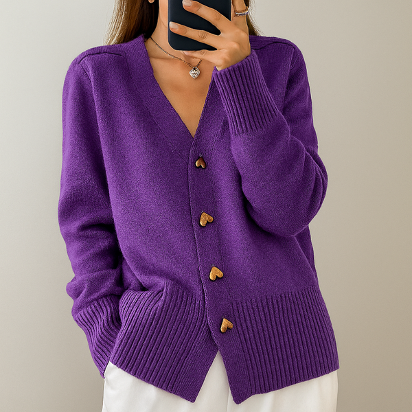 Stylische Damen Strickjacke Mit V-Ausschnitt | Knopfverschluss