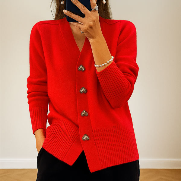 Stylische Damen Strickjacke Mit V-Ausschnitt | Knopfverschluss