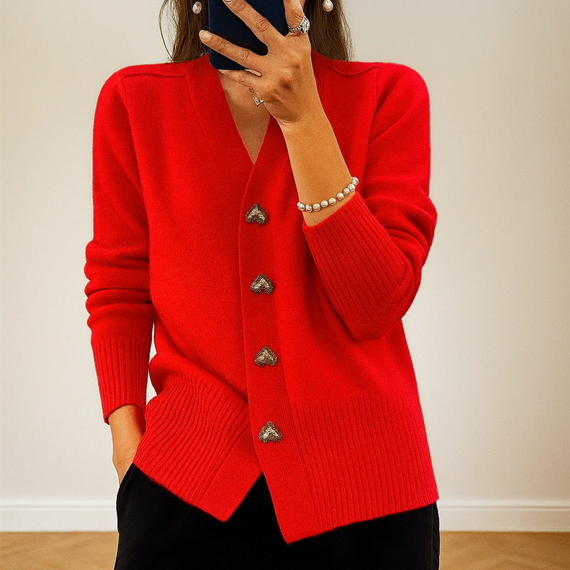 Stylische Damen Strickjacke Mit V-Ausschnitt | Knopfverschluss