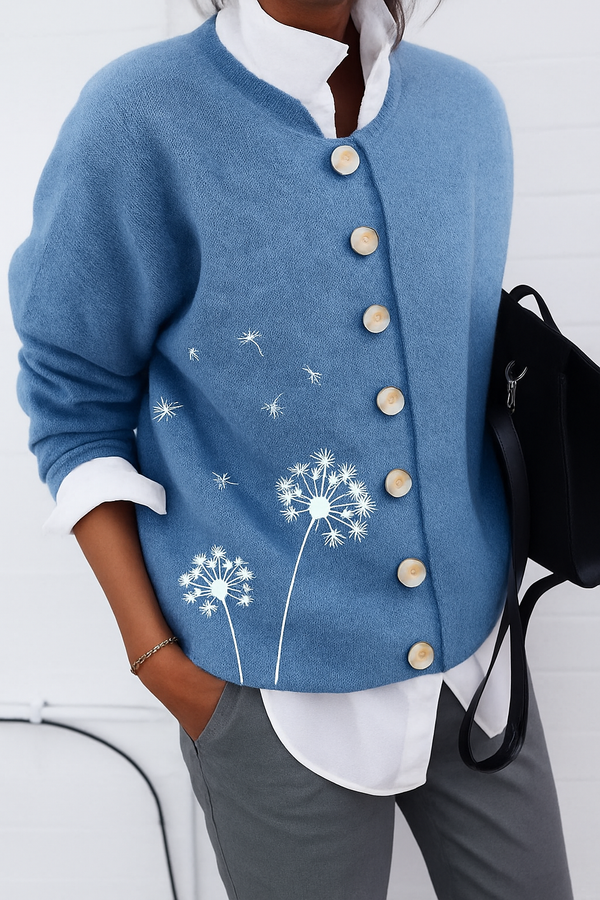 Stylischer Damen-Strickcardigan Mit Print | Knopfverschluss