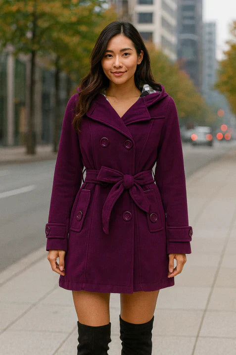 Damen Zweireihiger Wintermantel | Mit Gürtel