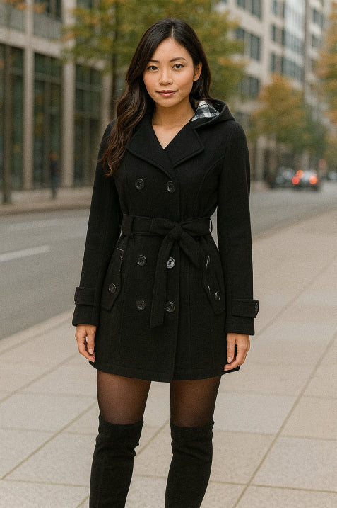 Damen Zweireihiger Wintermantel | Mit Gürtel