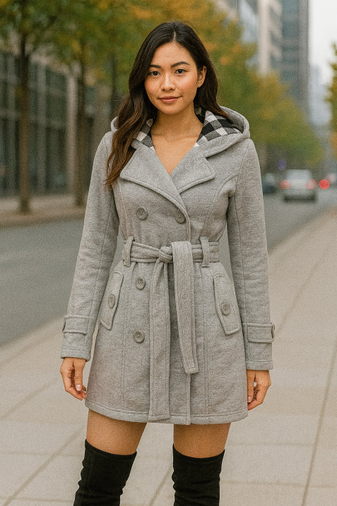 Damen Zweireihiger Wintermantel | Mit Gürtel