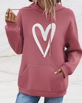 Zelyndra - Damen Herz Print Pullover mit Kapuze