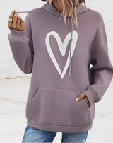 Zelyndra - Damen Herz Print Pullover mit Kapuze