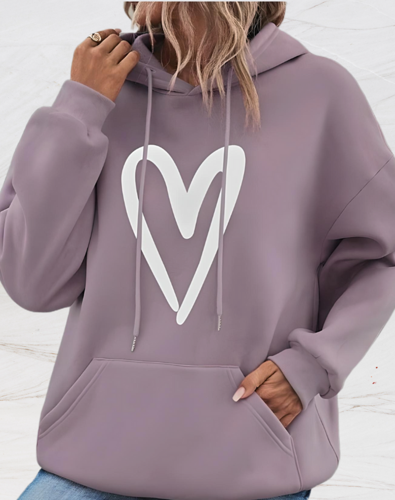 Zelyndra - Damen Herz Print Pullover mit Kapuze