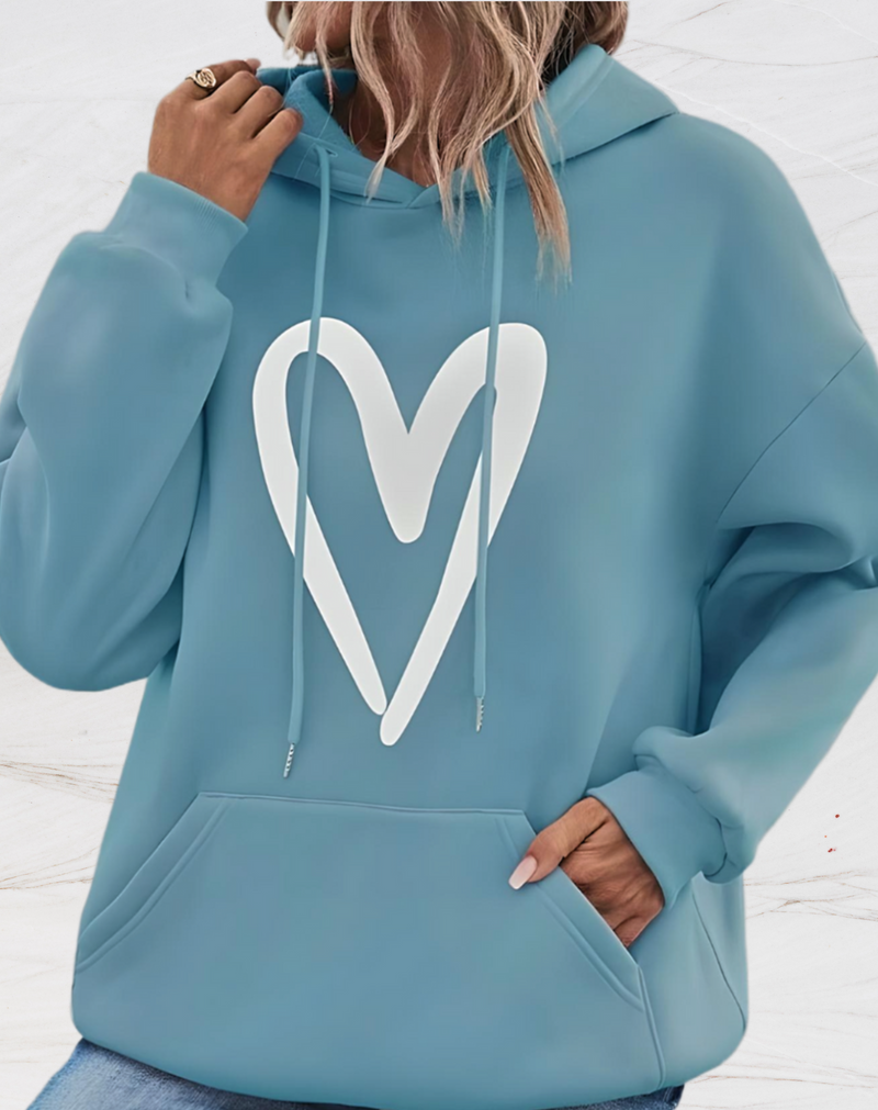 Zelyndra - Damen Herz Print Pullover mit Kapuze