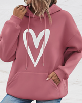 Zelyndra - Damen Herz Print Pullover mit Kapuze