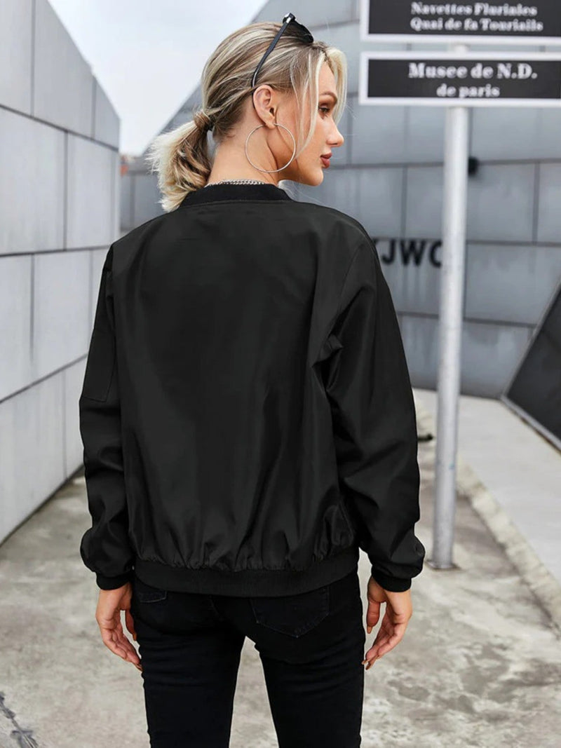 Langärmelige Bomberjacke Für Frauen | Reißverschluss