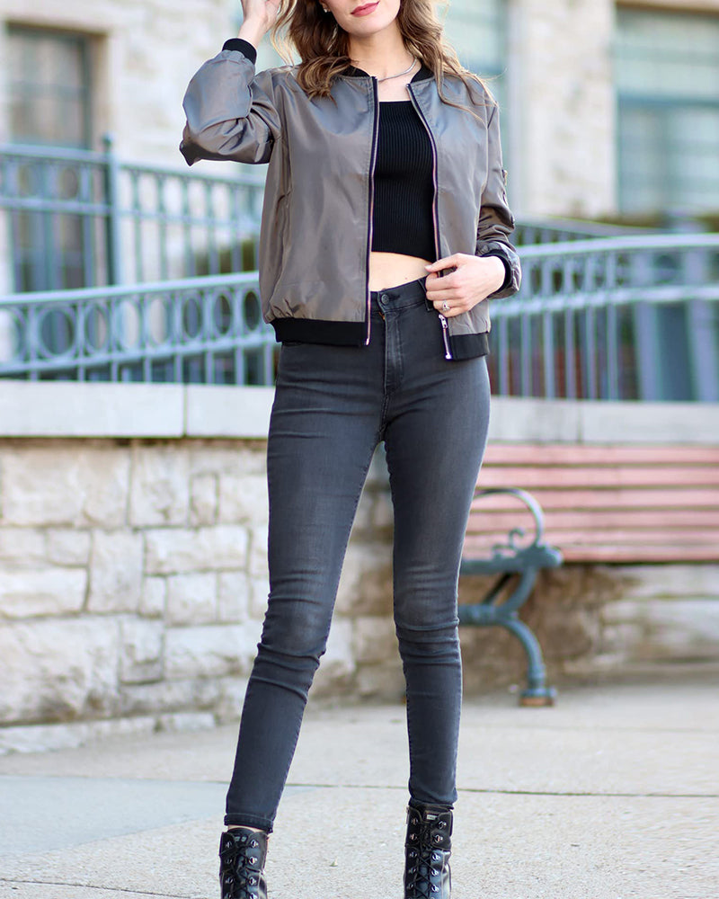 Bomberjacke Mit Reißverschluss Für Damen | Lässig