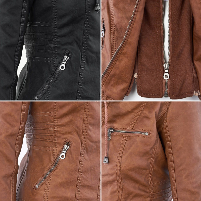 Leder-Bikerjacke Mit Kapuze Für Damen | Winter