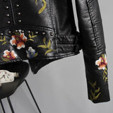 Bestickte Bikerjacke Mit Blumenmuster Für Damen | Kurz