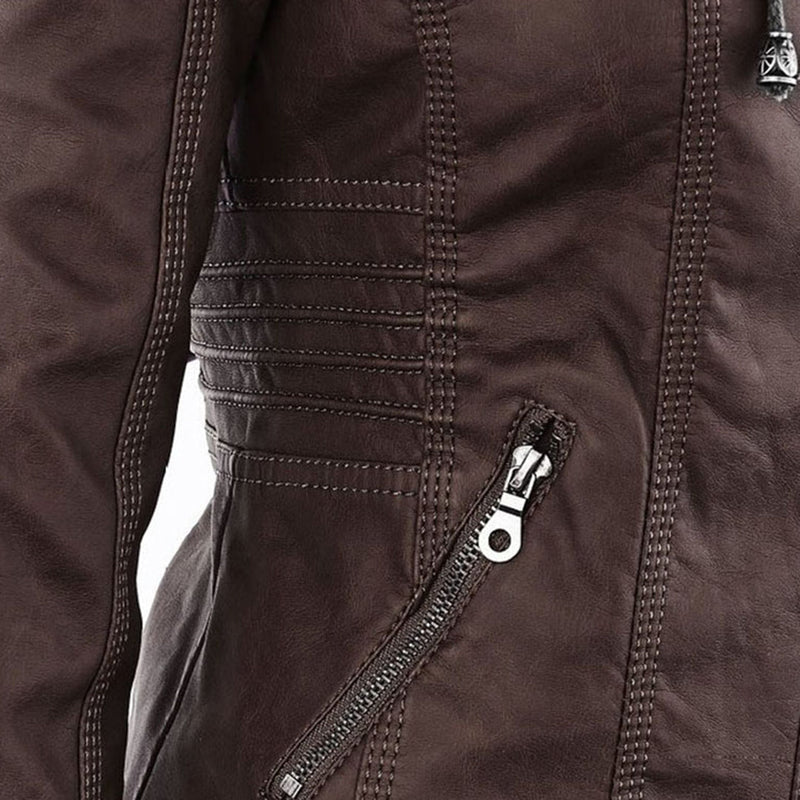 Leder-Bikerjacke Mit Kapuze Für Damen | Winter
