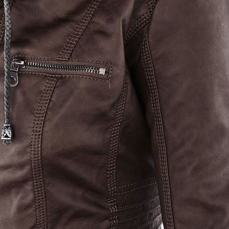 Leder-Bikerjacke Mit Kapuze Für Damen | Winter