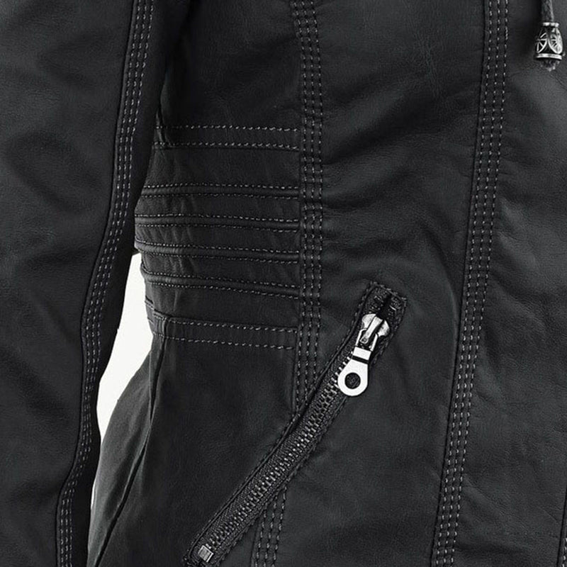 Leder-Bikerjacke Mit Kapuze Für Damen | Winter