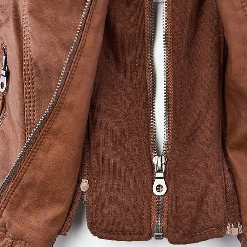 Leder-Bikerjacke Mit Kapuze Für Damen | Winter