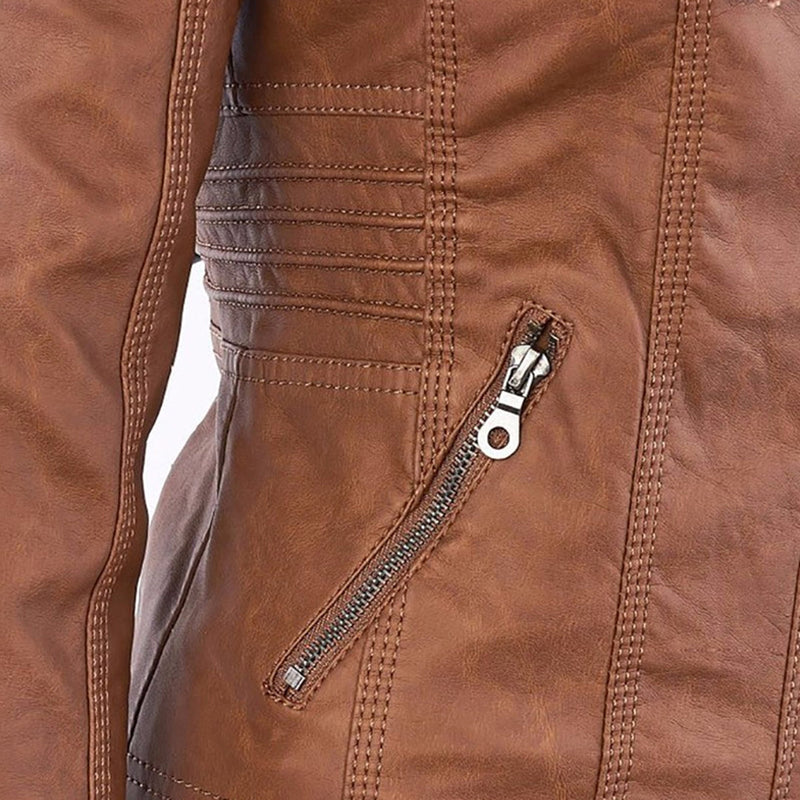Leder-Bikerjacke Mit Kapuze Für Damen | Winter