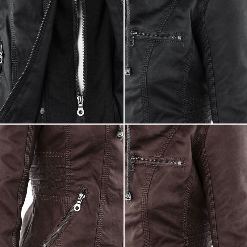 Leder-Bikerjacke Mit Kapuze Für Damen | Winter
