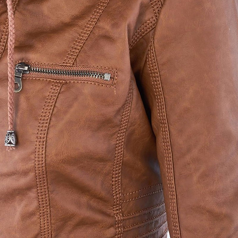 Leder-Bikerjacke Mit Kapuze Für Damen | Winter