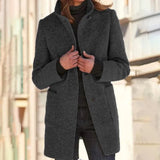 Lässiger Mittellanger Wintermantel Für Damen | Stehkragen