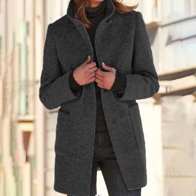 Lässiger Mittellanger Wintermantel Für Damen | Stehkragen