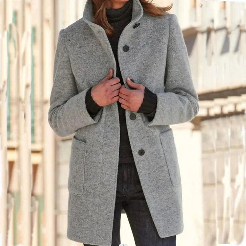 Lässiger Mittellanger Wintermantel Für Damen | Stehkragen
