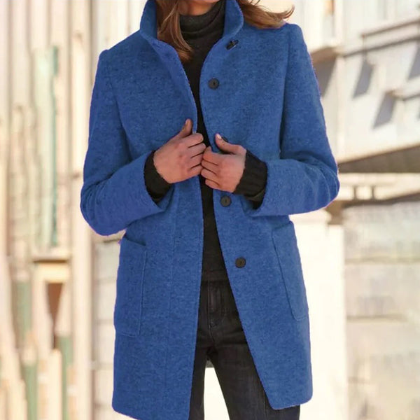 Lässiger Mittellanger Wintermantel Für Damen | Stehkragen
