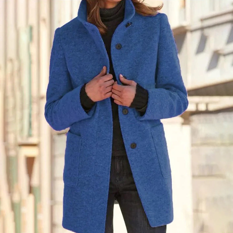 Lässiger Mittellanger Wintermantel Für Damen | Stehkragen