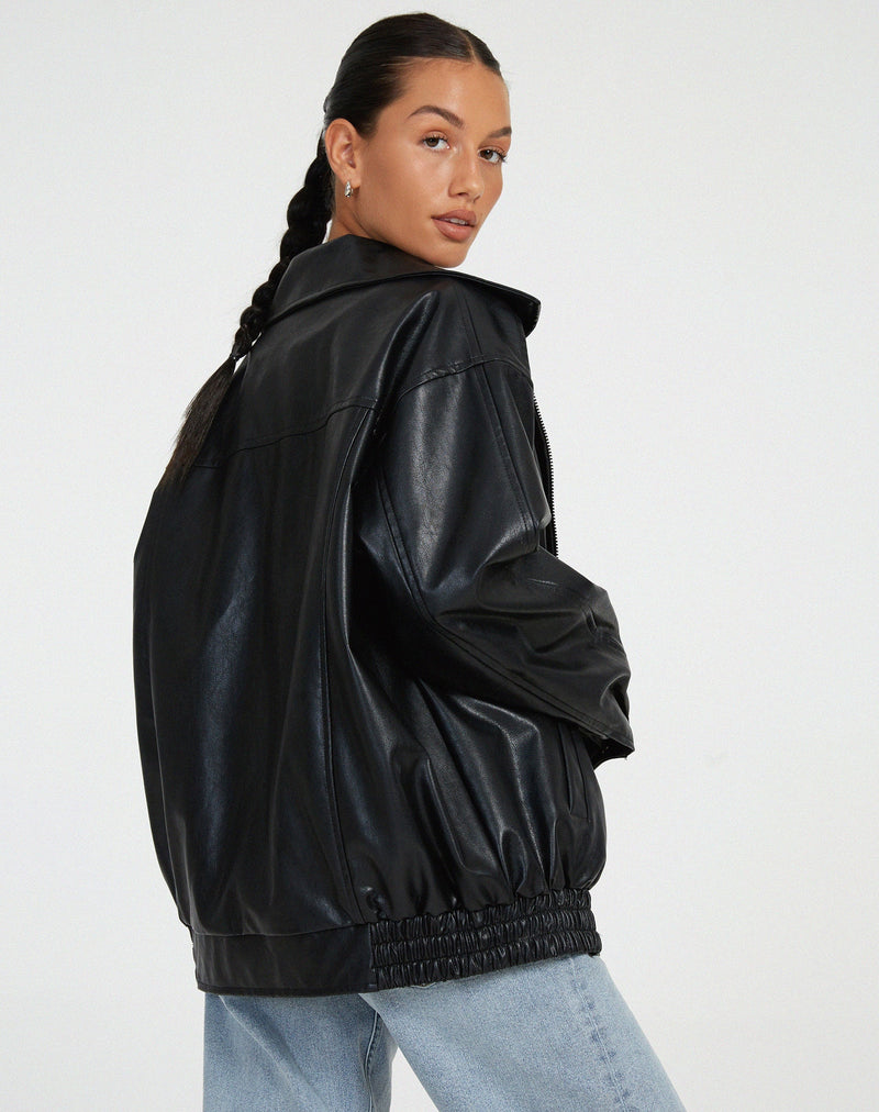 Übergroße Lederjacke Mit Langen Ärmeln Für Damen | Herbst