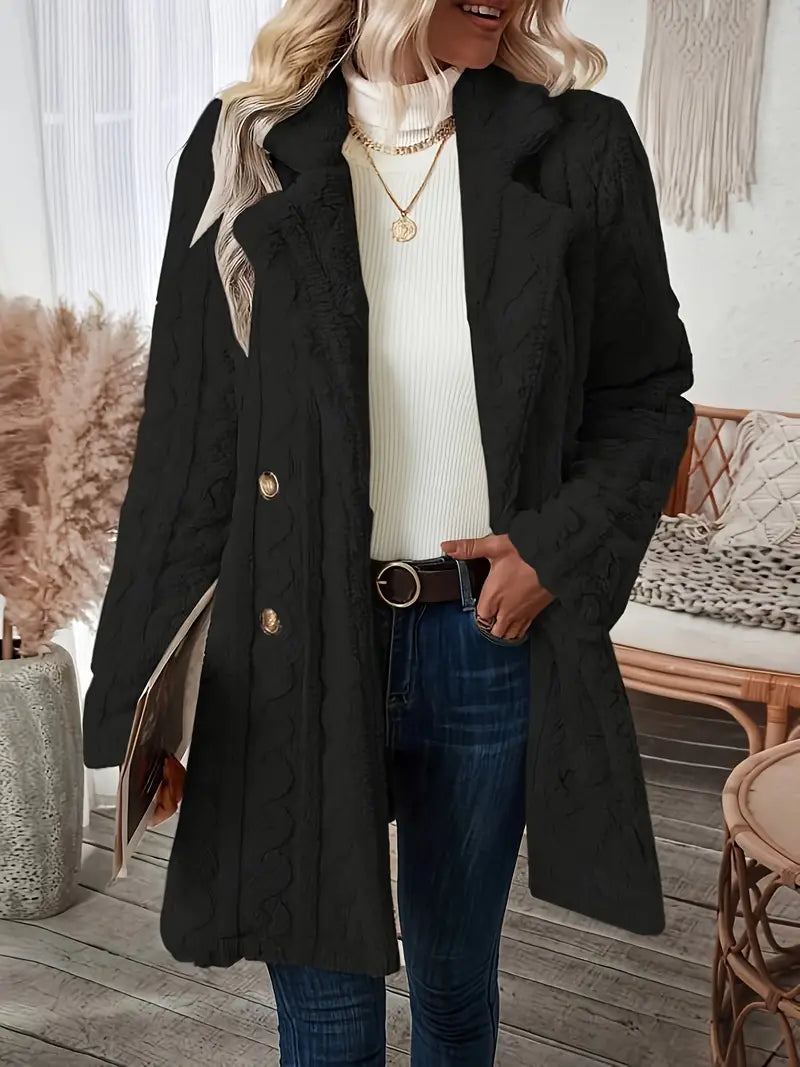 Klassischer Langer Strickmantel Mit Revers Für Damen | Winter