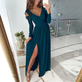 Langärmeliges Abendkleid Mit Schlitz Für Frauen | Maxi