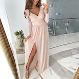 Langärmeliges Abendkleid Mit Schlitz Für Frauen | Maxi