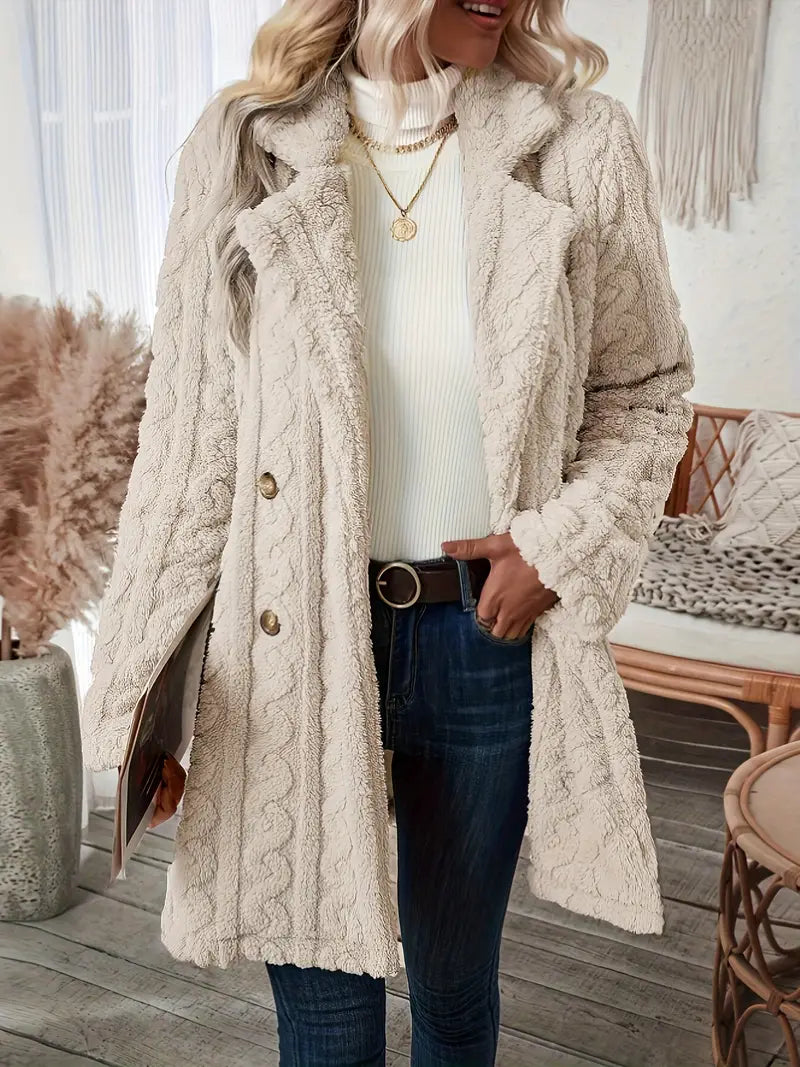 Klassischer Langer Strickmantel Mit Revers Für Damen | Winter